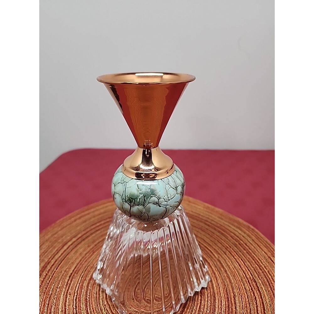 Vintage MCM Delftware & Copper Bud Vase Crackle Horsehair Glaze 1950s Holland